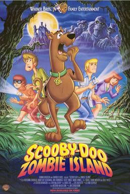 DVD cover art for Scooby-Doo on Zombie Island, featuring Scooby and Mystery Inc. walking through a bayou, with zombie ghosts appearing in the sky above.