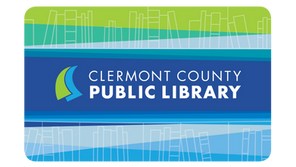 Clermont County Public Library card in shades of blue and green