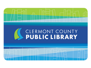 Clermont County Public Library card in shades of blue and green