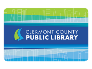 Clermont County Public Library card in shades of blue and green
