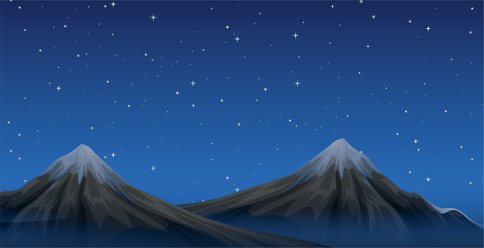 Graphic of a starry sky at night with mountains in the background