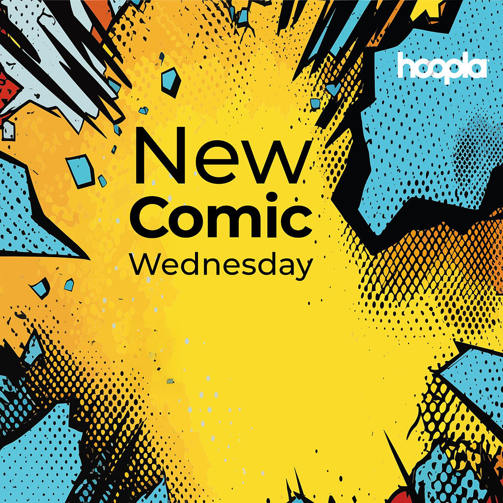Illustration of blocks of color with text, New Comic Wednesday